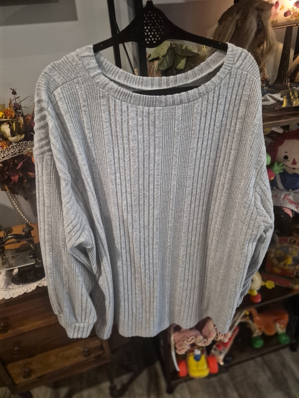Casual Ribbed Light Gray Women's Sweater